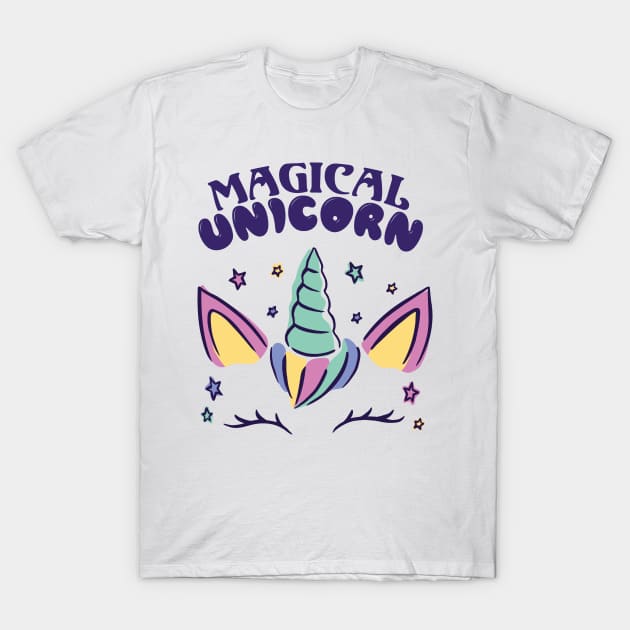 Cute Magical Unicorn Rainbow Horn Girl T-Shirt by deificusArt